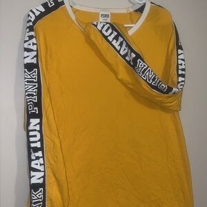 PINK Victoria's Secret Yellow Long Sleeve Tee with Black and White Accents